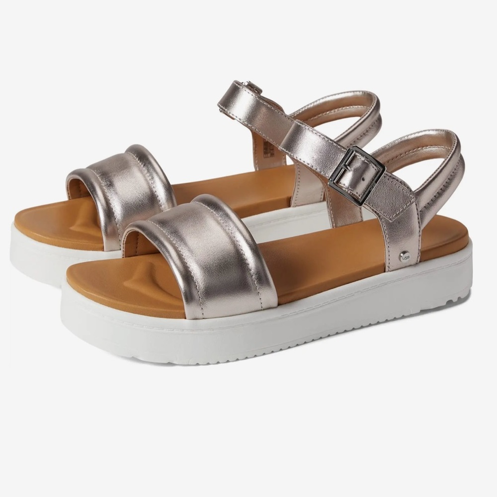 UGG® Zayne Metallic Leather Platform Sandals.
